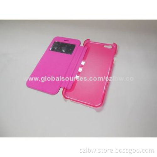 Folio Leather Case for iPhone 6, 4.7-inch, View Window, Front PU + Red Transparent PC